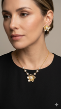 Conjunto Flor y Perlas Enchape Oro