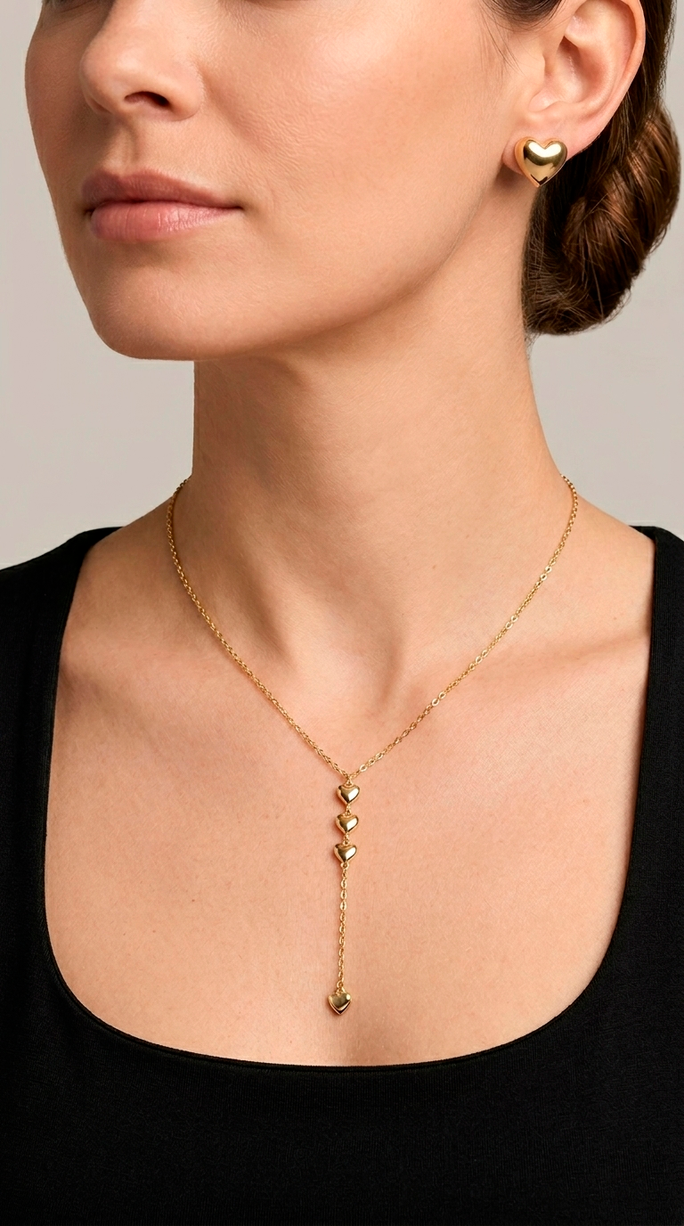 Conjunto Cascada Corazón Enchape Oro