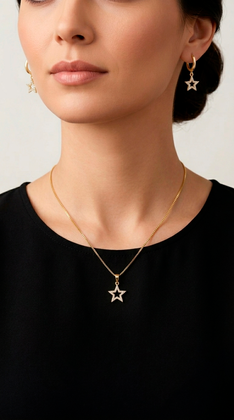 Conjunto Estrella Microcircones Enchape oro
