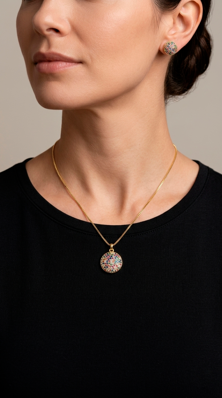 Conjunto Redondo Microcircones Colores - Enchape Oro