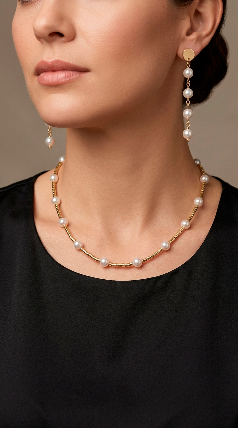 Conjunto Perla Shell y Mostacilla Enchape Oro
