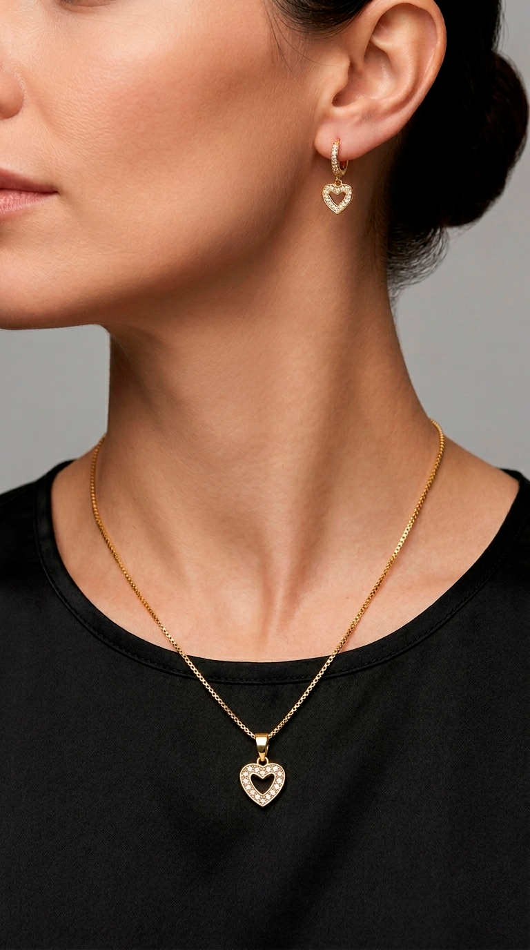 Conjunto Corazón Microcircones - Enchape Oro