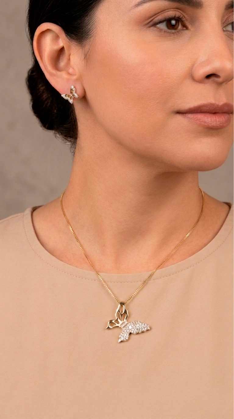 Conjunto Mariposa Microcircones - Enchape Oro
