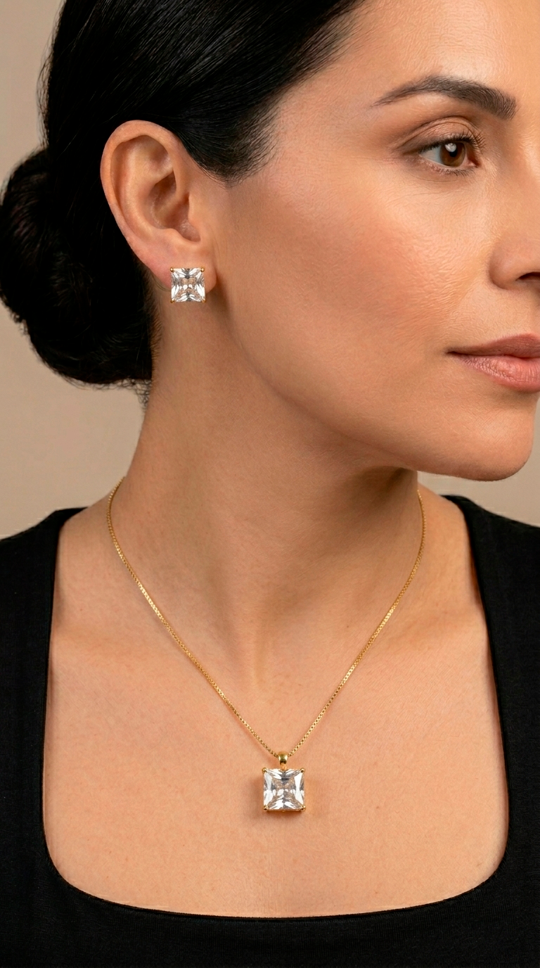 Conjunto Cristal Cuadrado - Enchape Oro