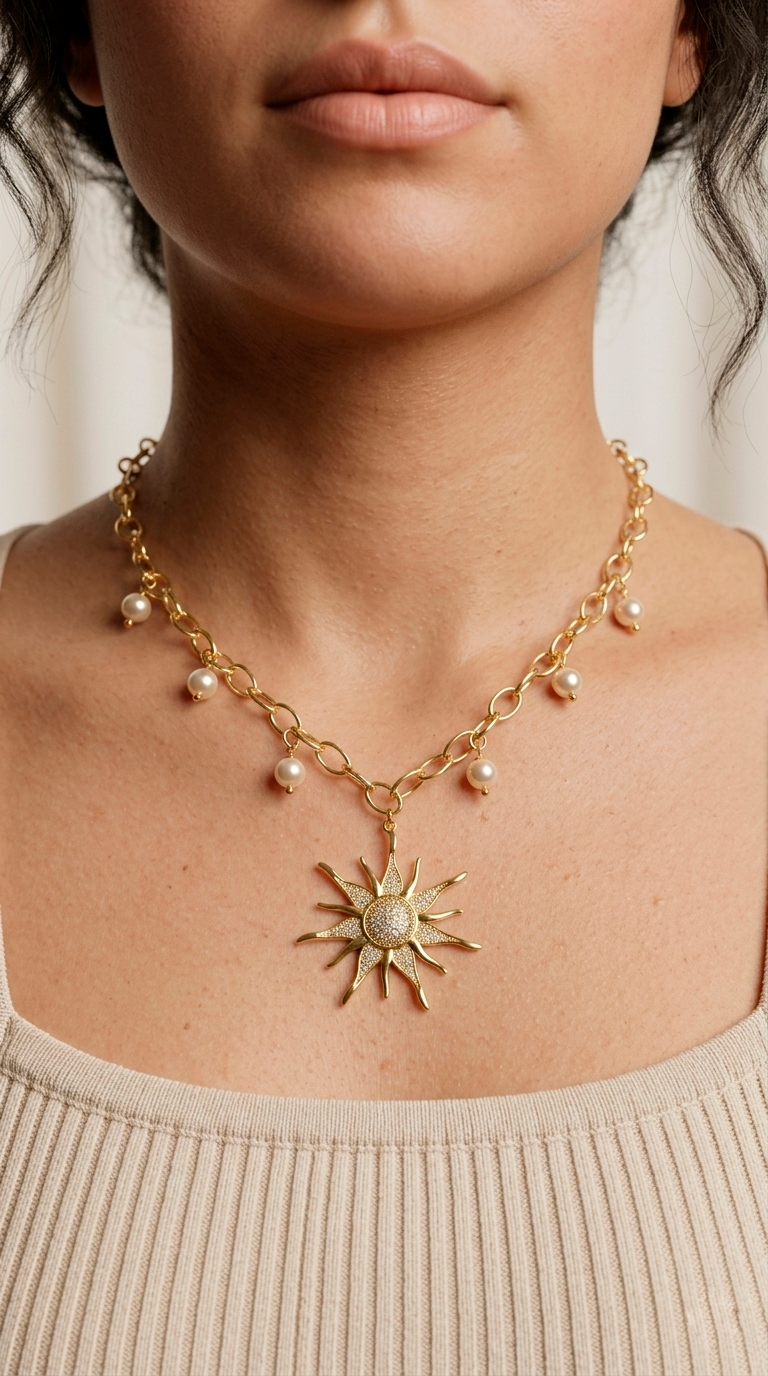Collar Sol de Gracia Microcircones y Perlas Shell