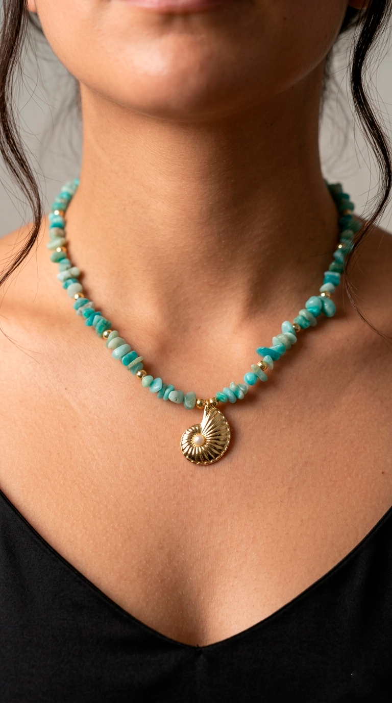 Collar Amazonita Chips & Caracol de Mar