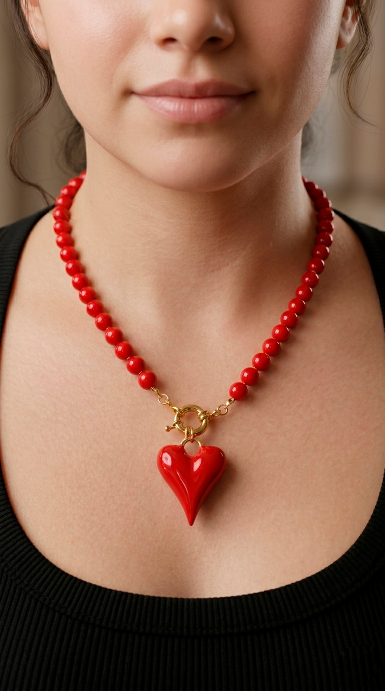 Collar Jade Rojo, Timón y Corazón Rojo
