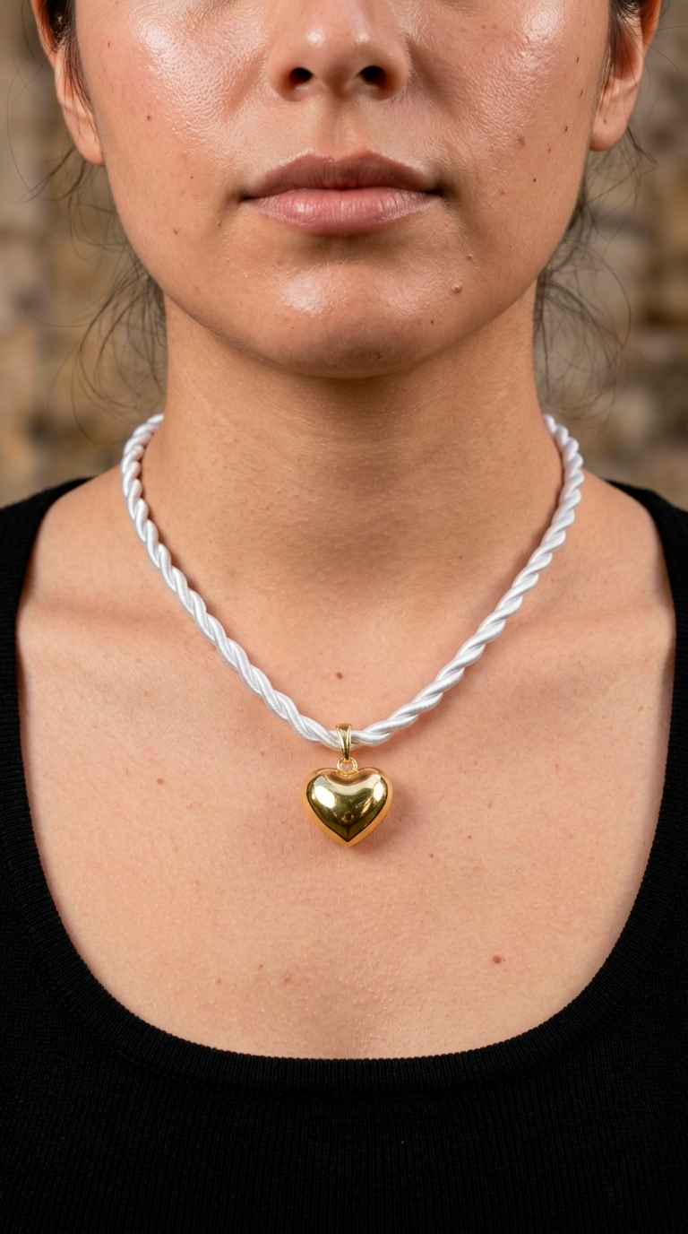 Collar Cordón Blanco Corazón