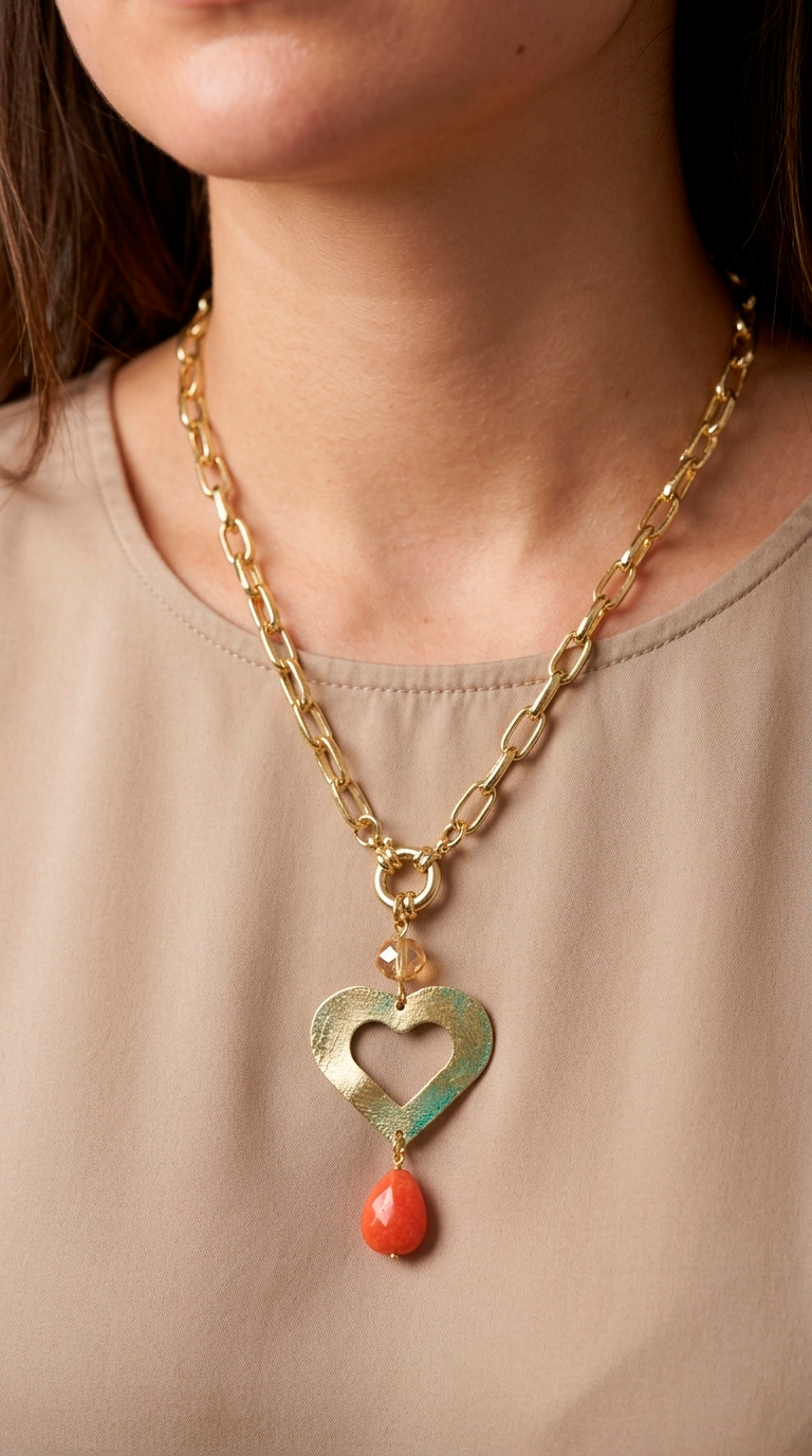 Collar Corazón y Piedra Gota