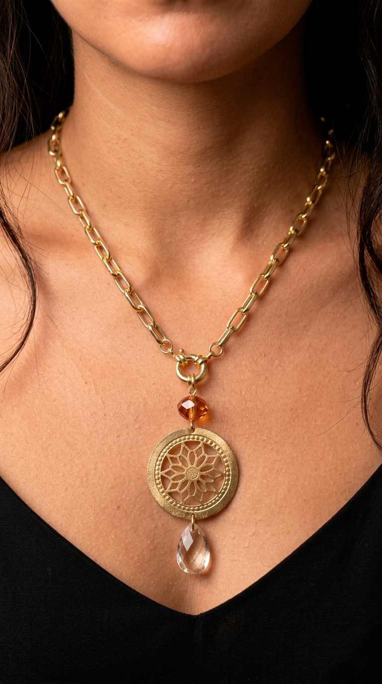 Collar Mandala y Gota Cristal