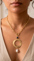 Collar Circulo y Gota Perla Shell