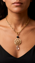 Collar Flor, Onix y Gota Cristal