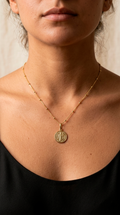 Collar Cadena Bolitas y San Benito Enchape Oro
