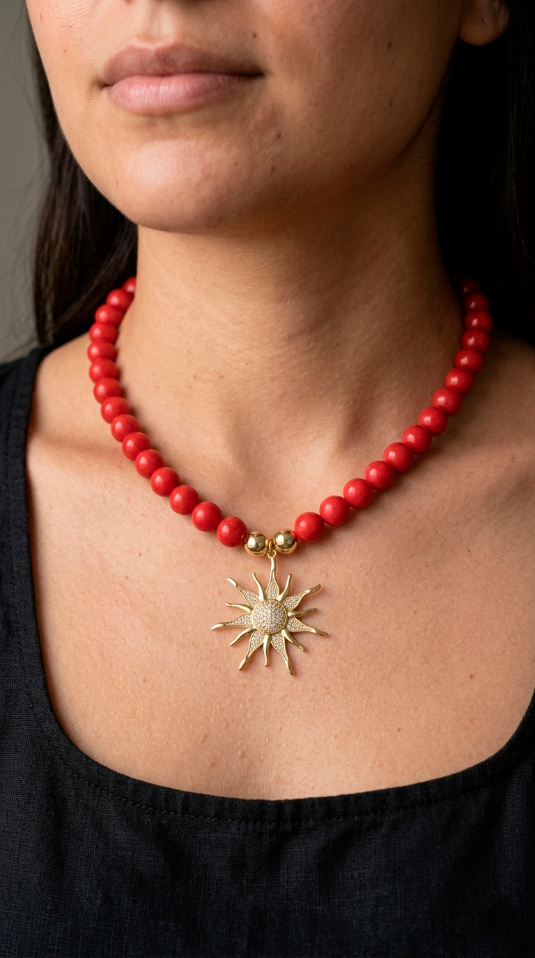 Collar Jade Rojo y Sol Microcircones