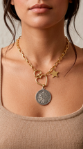 Collar Moneda Peltre Enchape Oro