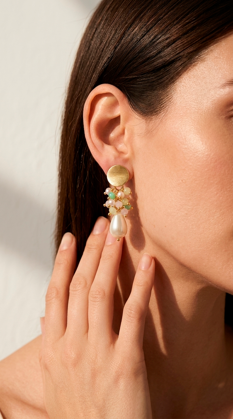 Aros Perla Gota Racimos 3.2 cms