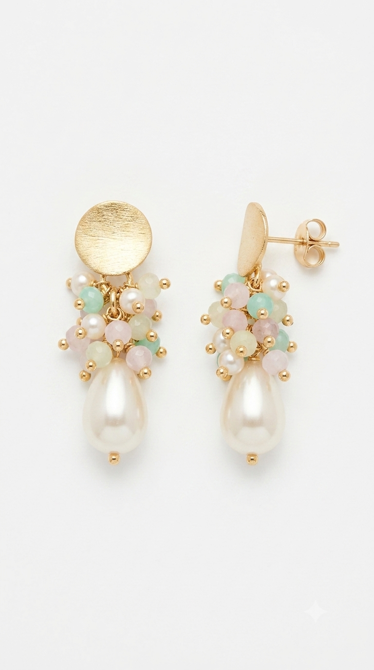 Aros Perla Gota Racimos 3.2 cms